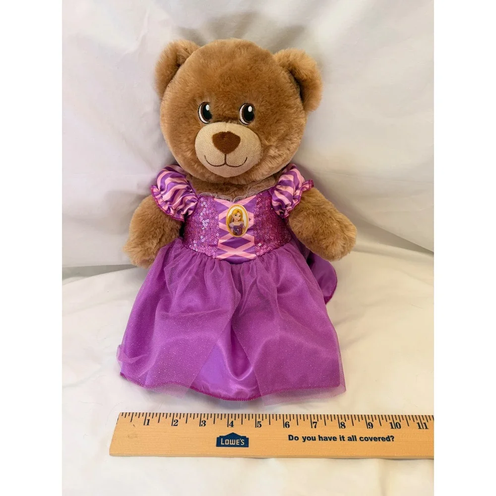 Build-A-Bear Disney Princess Rapunzel Teddy Bear Brown Plush Purple Sequin Dress